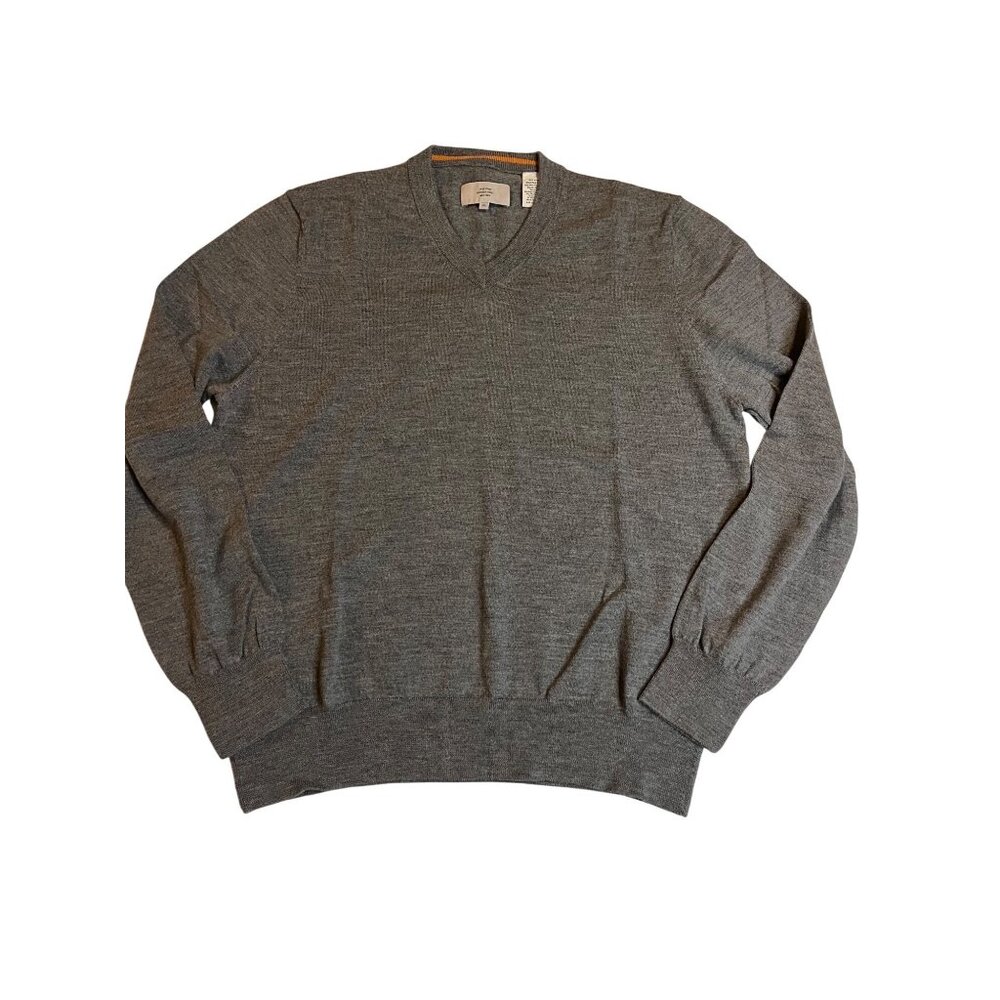 Jack Spade Mens 100% wool V-Neck Sweater XL Gray finely ribbed detail preppy
